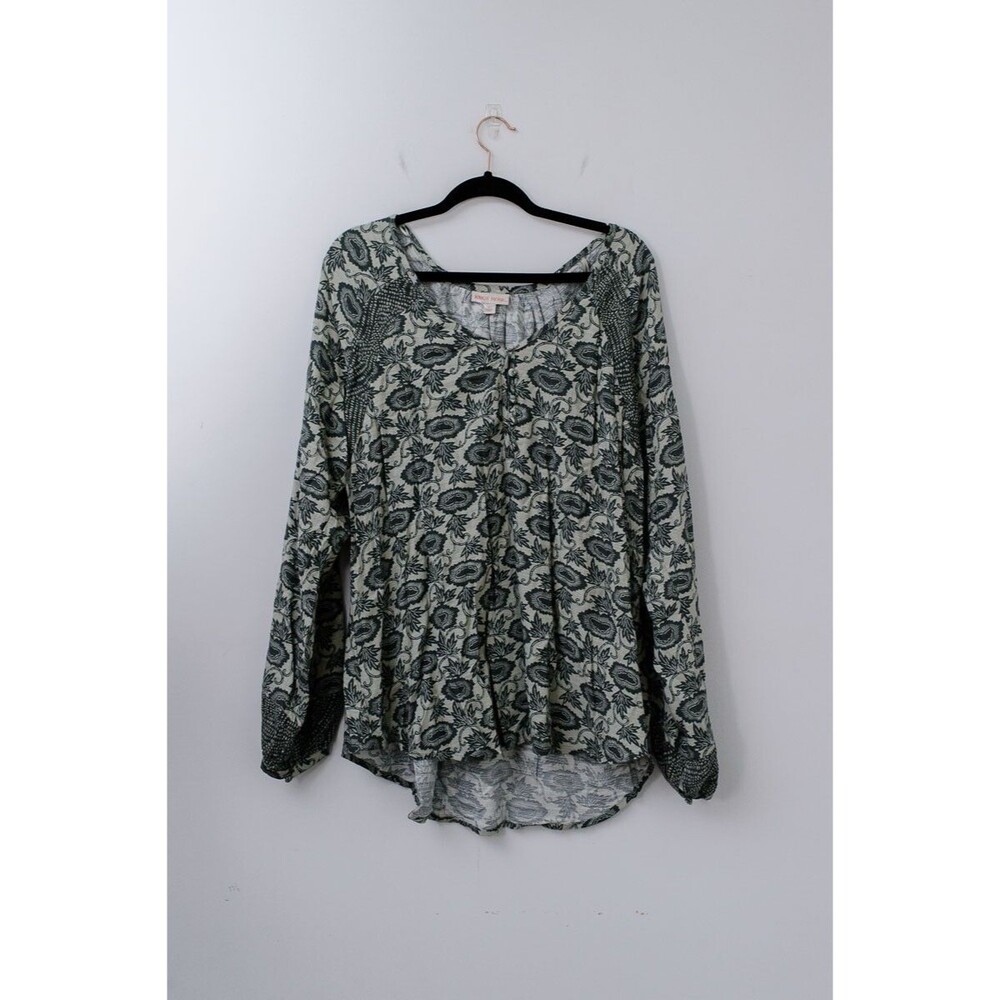 Knox Rose Top Green paisley boho peasant blouse top L fairycore Office‎ casual